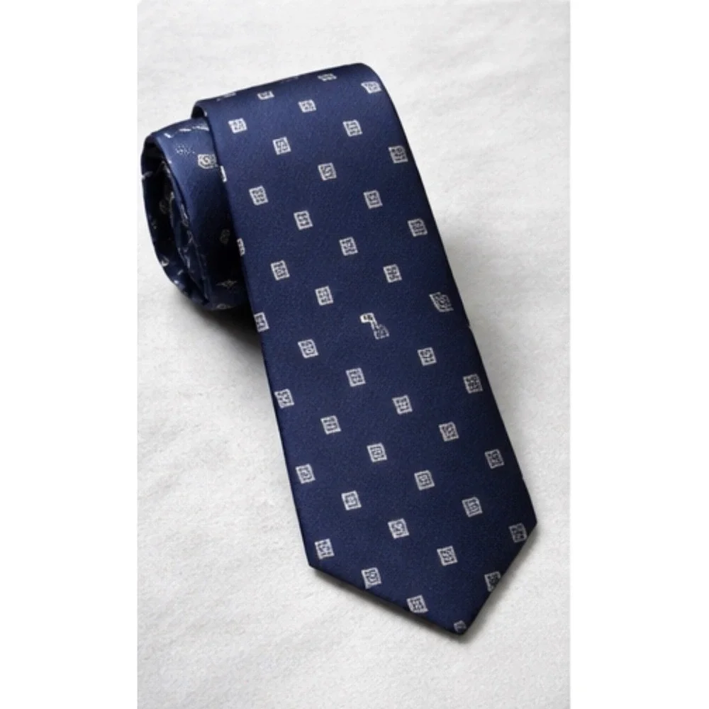 Ermenegildo Zegna Navy Blue Silk Geometric Pattern Mens Neck Tie